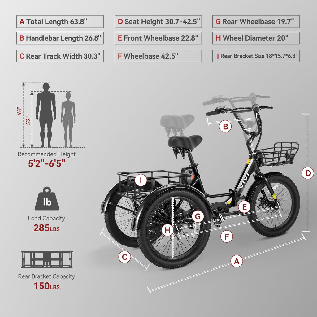 20'' Folding Electric Trike 750W 3-Wheel Bike with Removable Battery N280