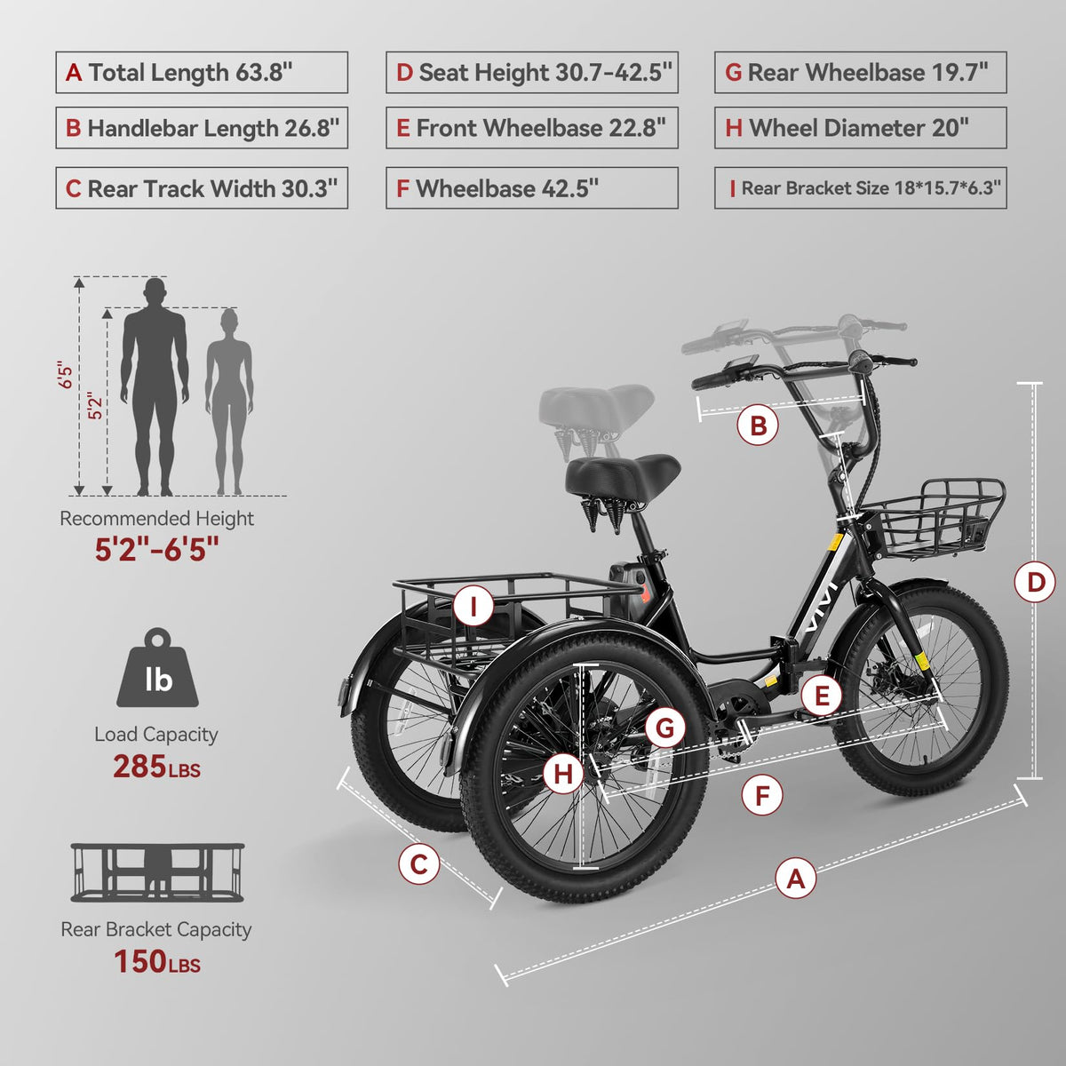 20'' Folding Electric Trike 750W 3-Wheel Bike with Removable Battery N280