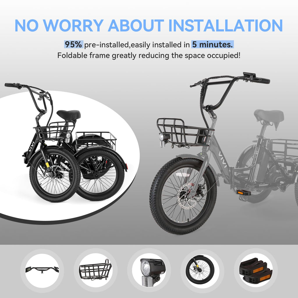 20'' Folding Electric Trike 750W 3-Wheel Bike with Removable Battery N280