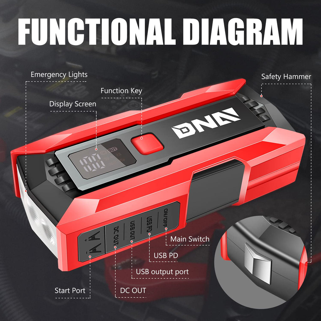 12V 2000A Peak Portable Car Battery Jump Starter with Carry Case W941