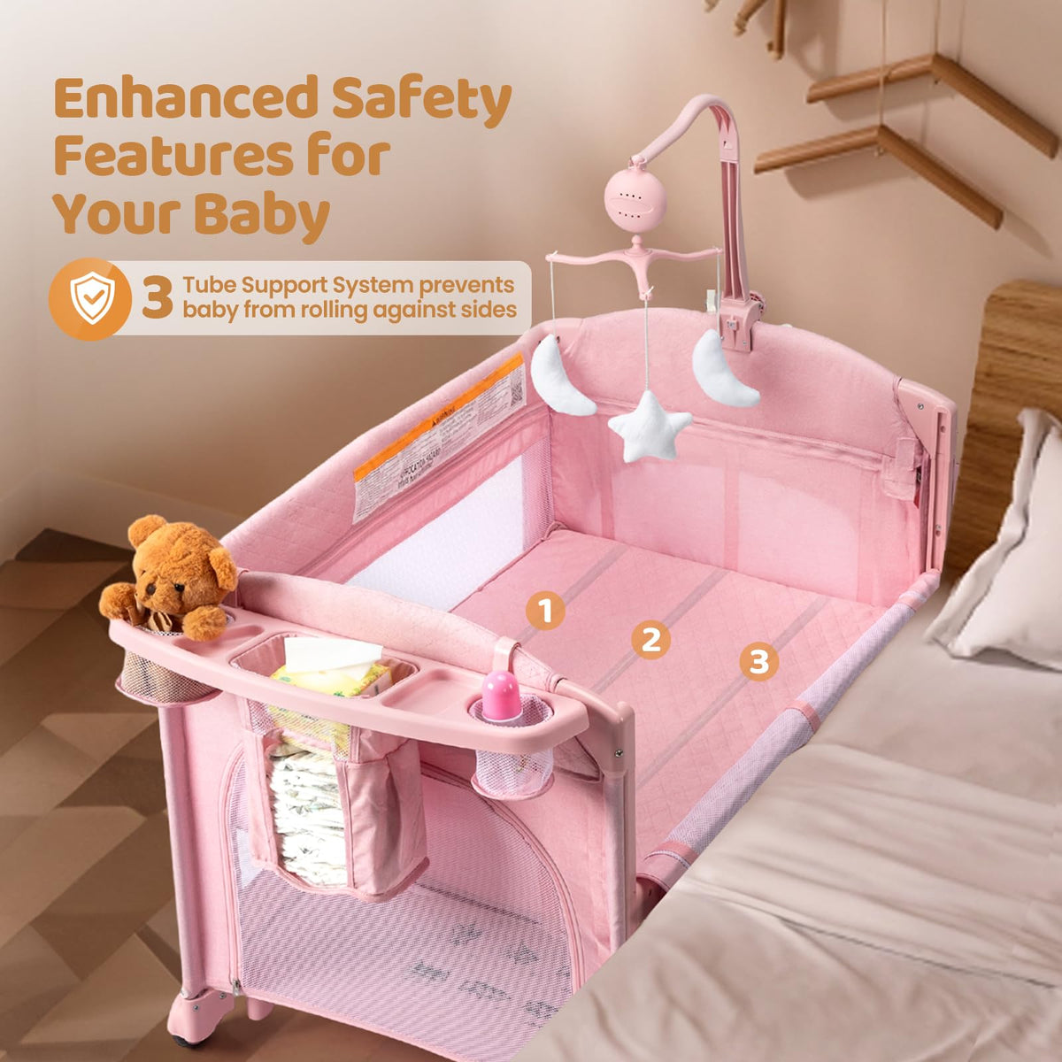 9 in 1 Bedside Bassinet with Changing Table E435375