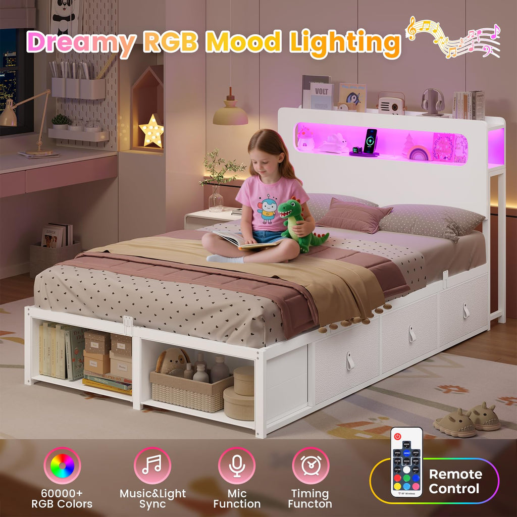 White Twin Bed Frame with 6 Storage Drawers X235199