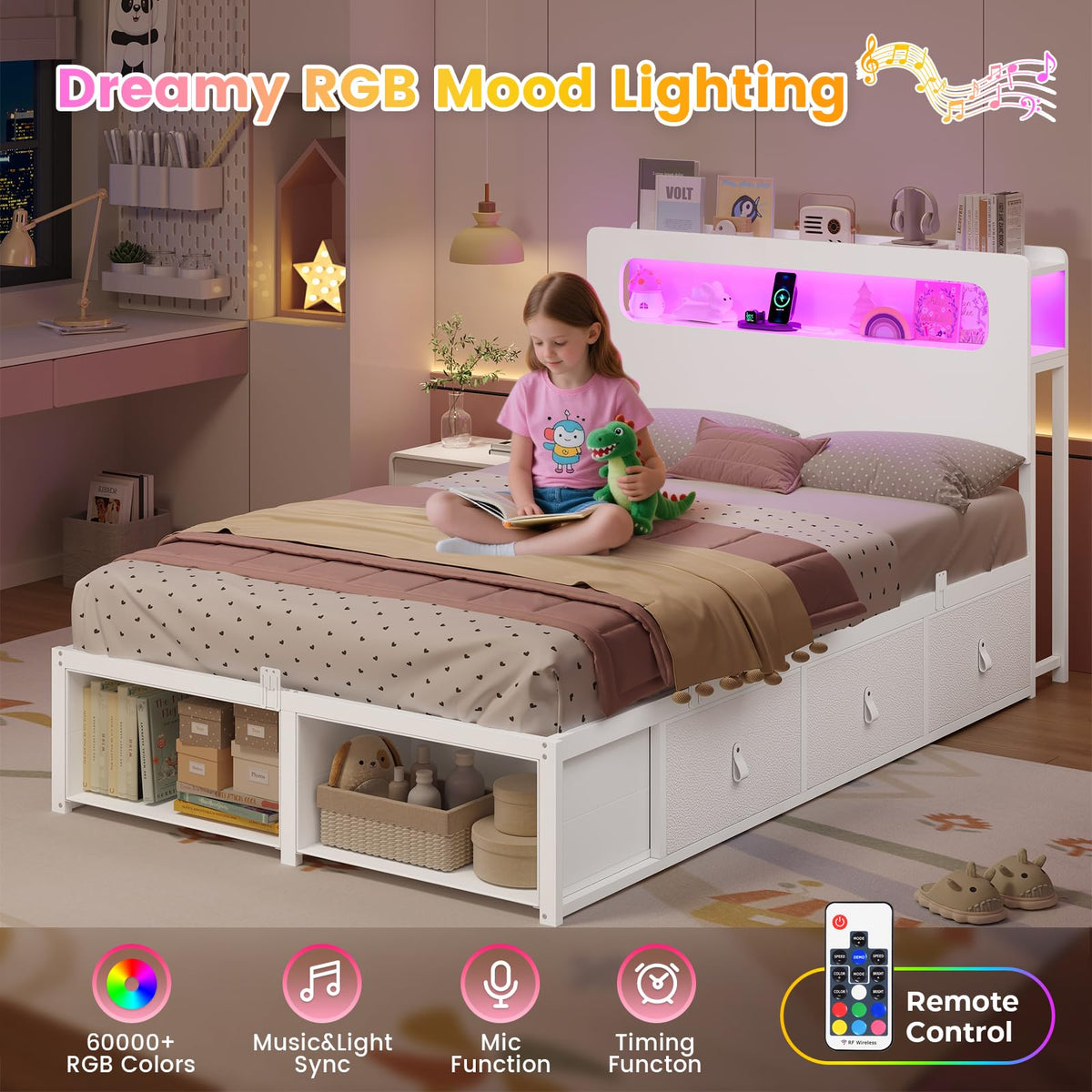 White Twin Bed Frame with 6 Storage Drawers X235199