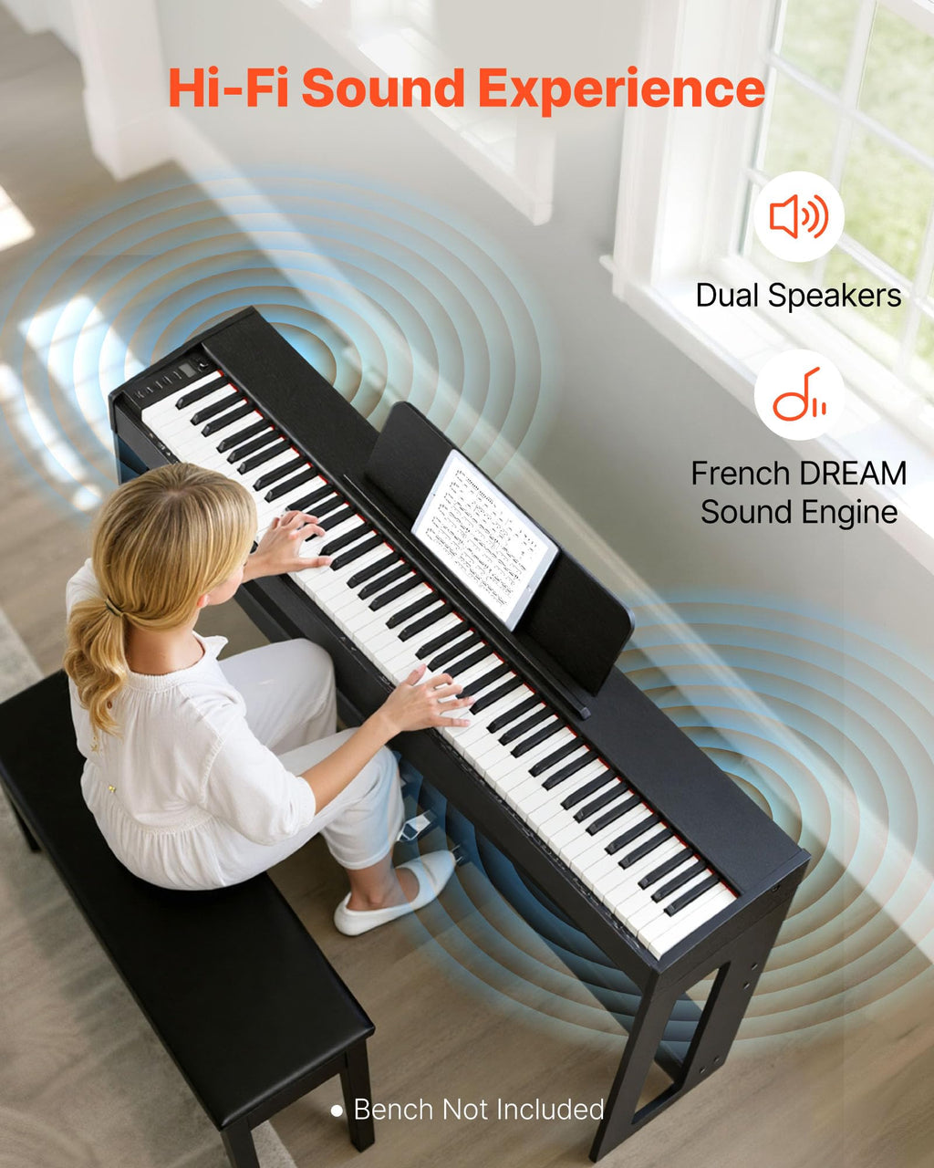 88 Keys Weighted Digital Piano with Furniture Stand and Triple Pedal, Black M262