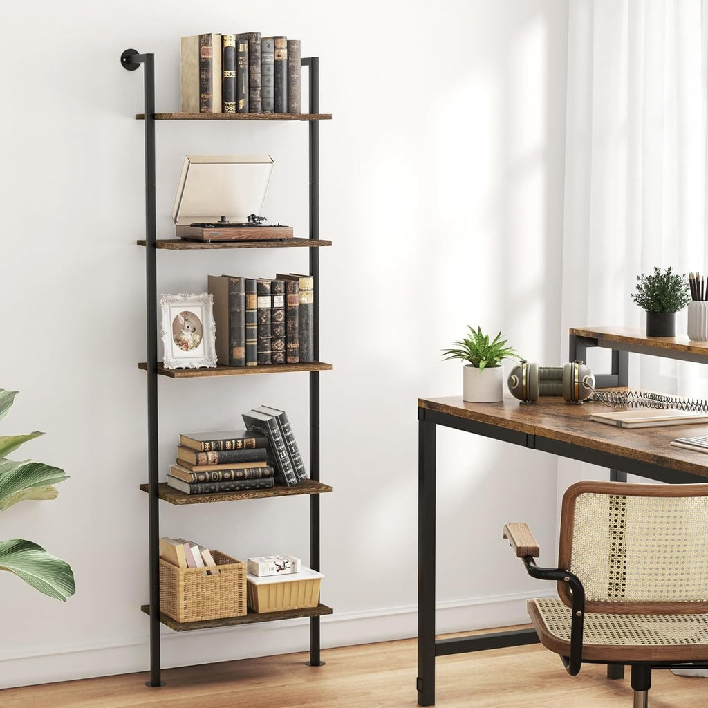 5-Tier Solid Wood Ladder Bookshelf J741730