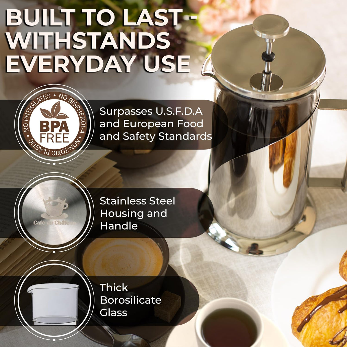 French Press Coffee Maker 34 oz Glass Stainless Steel E883443