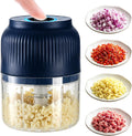 Electric Garlic Chopper, Mini Food Processor, Portable Cordless Garlic Mincer with 4 Stainless Steel Blades, Blue, 300ML Y677
