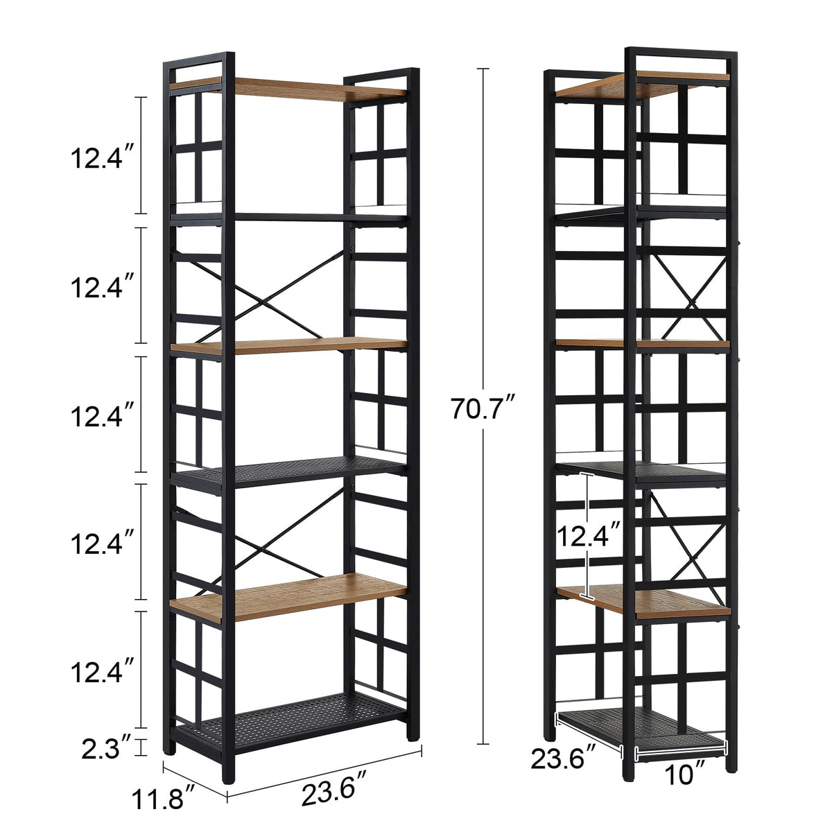 6 Tier 70 inch Tall Brown Bookshelf A205