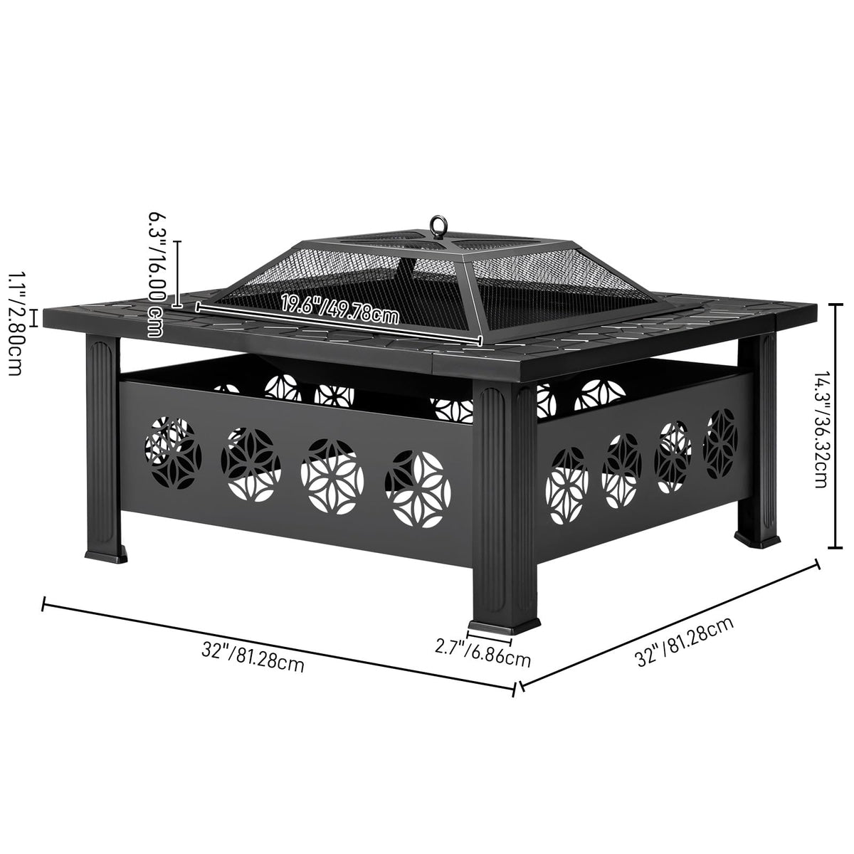 32 Inch Square Wood Burning Fire Pit Table O7530