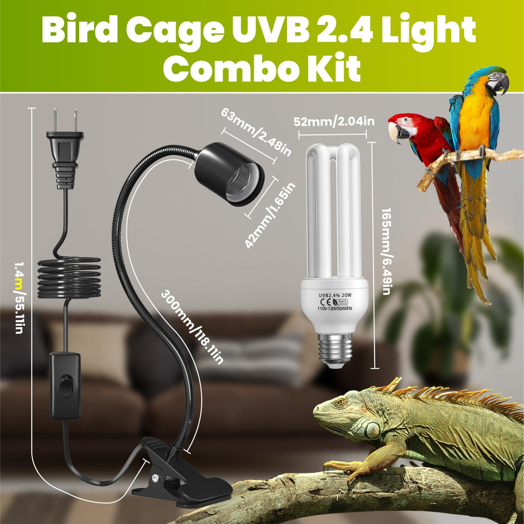 Bird Cage Lighting Combo Kit, Clip Lamp with UVB 2.4 20W Compact Fluorescent Bulb I88881