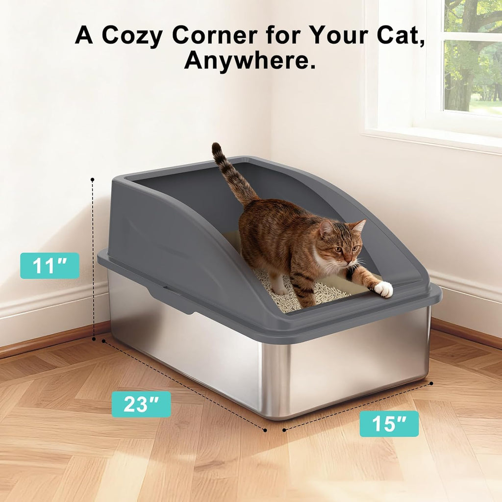 2 Pack XL Stainless Steel Enclosed Cat Litter Box with Lid X92953