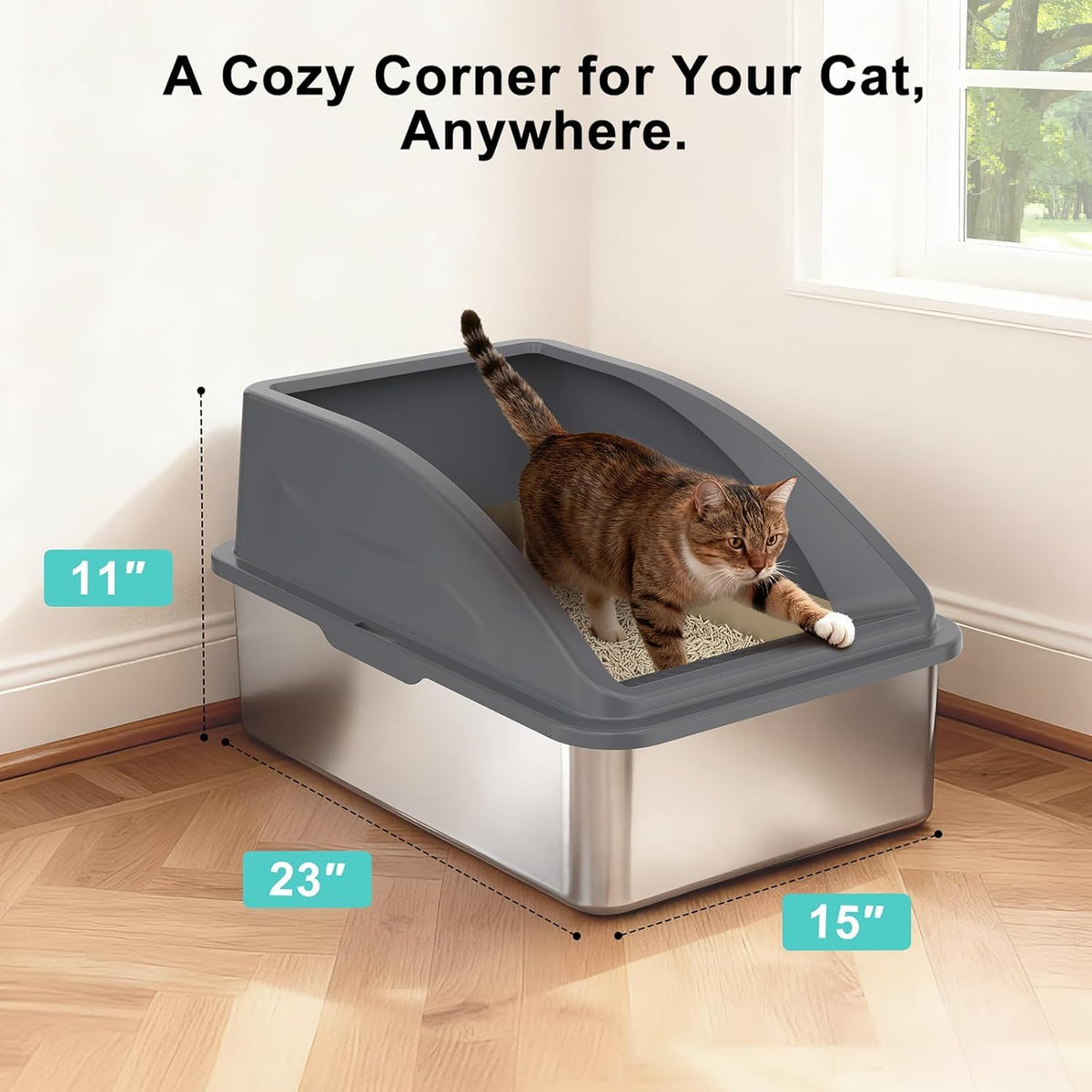 2 Pack XL Stainless Steel Enclosed Cat Litter Box with Lid X92953