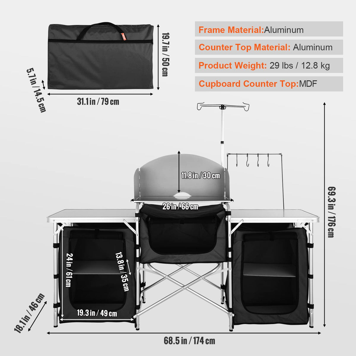Folding Aluminum Camping Kitchen Table with Storage Bag P253604