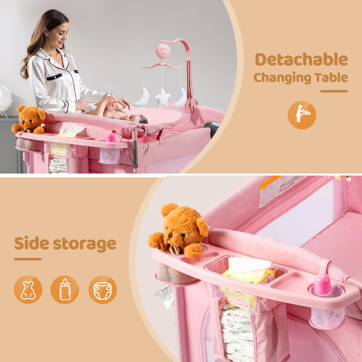 9 in 1 Bedside Bassinet with Changing Table E435375