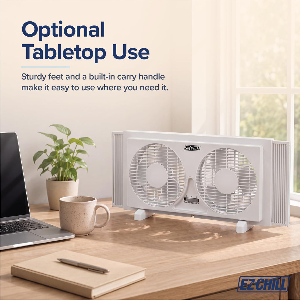 9" Twin Window Fan with Manual Reversible Airflow, 2 Speed, White T471128