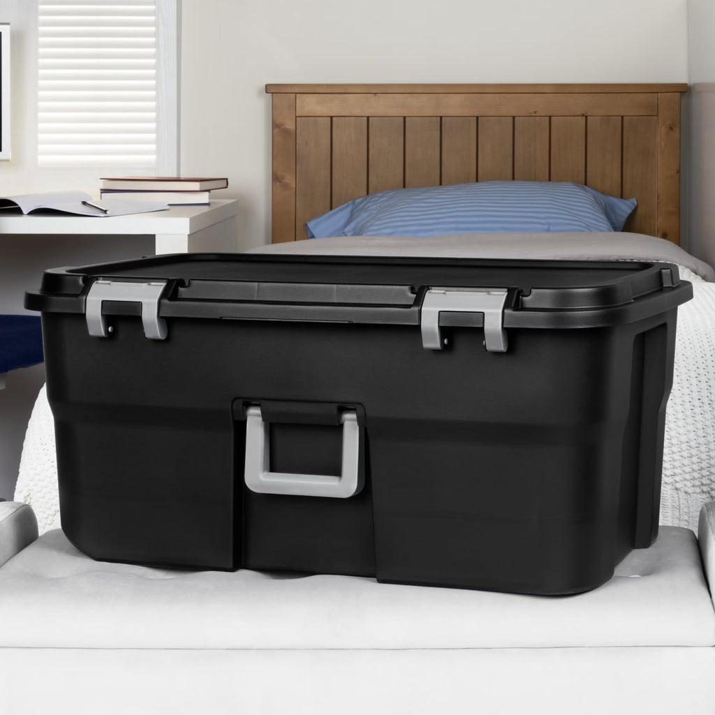 Black 22 Gallon Wheeled Plastic Footlocker V912979