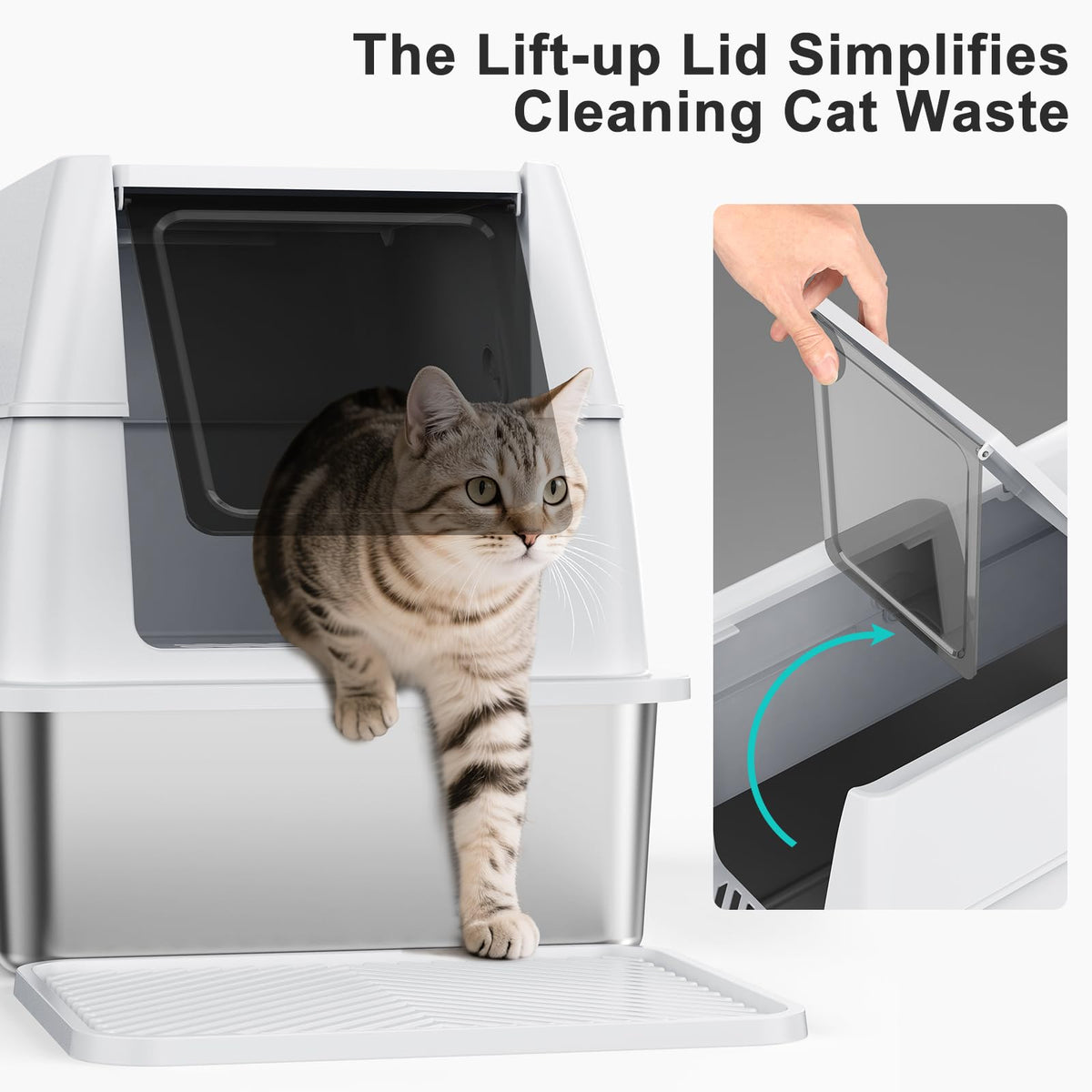 XL Stainless Steel Litter Box with Lid D88536