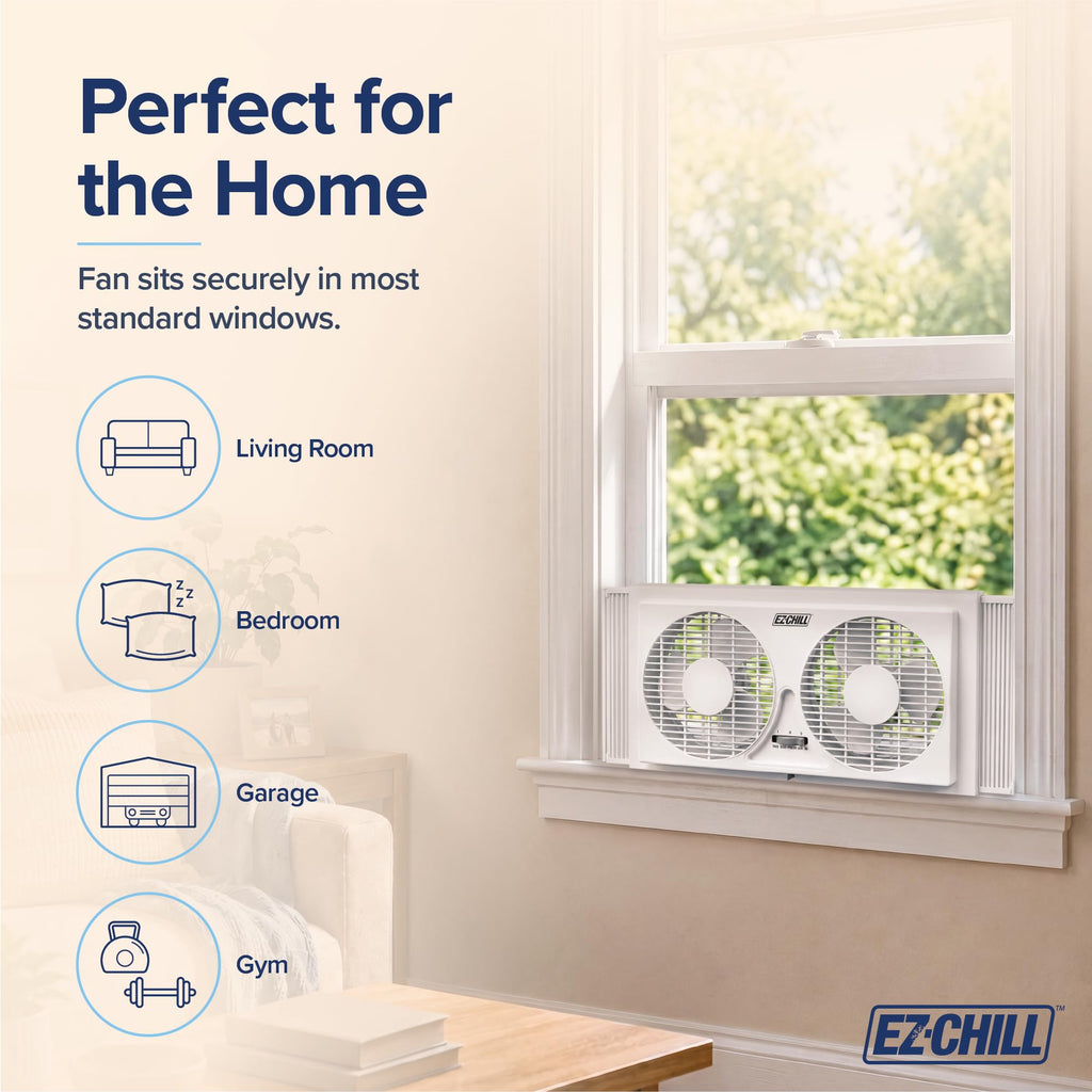 9" Twin Window Fan with Manual Reversible Airflow, 2 Speed, White T471128
