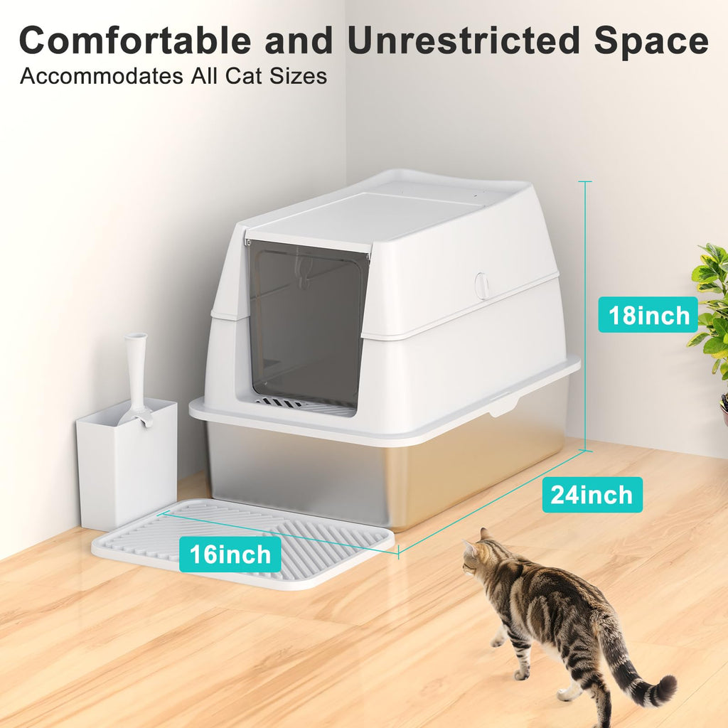 XL Stainless Steel Litter Box with Lid D88536