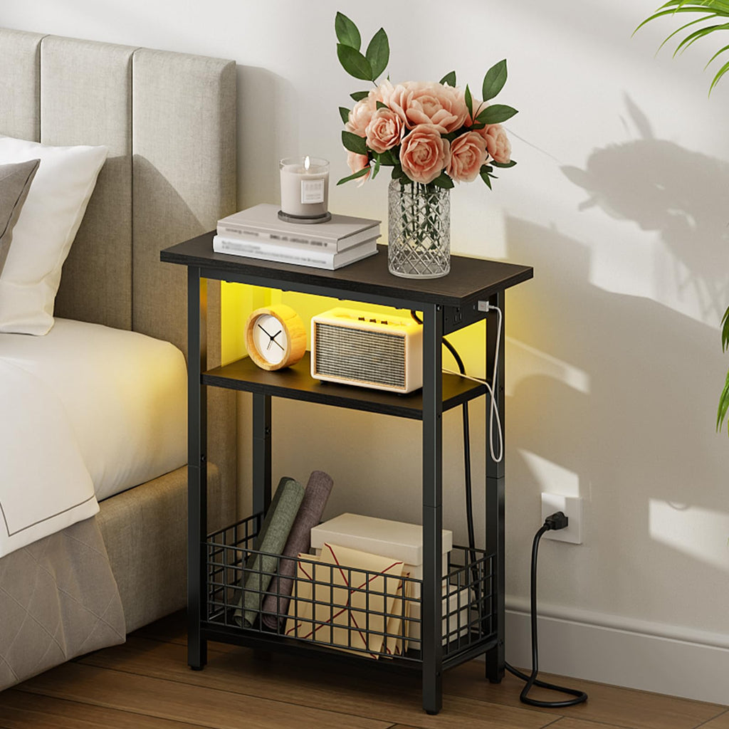 Narrow Side Table with Charging Station and LED Light X243996
