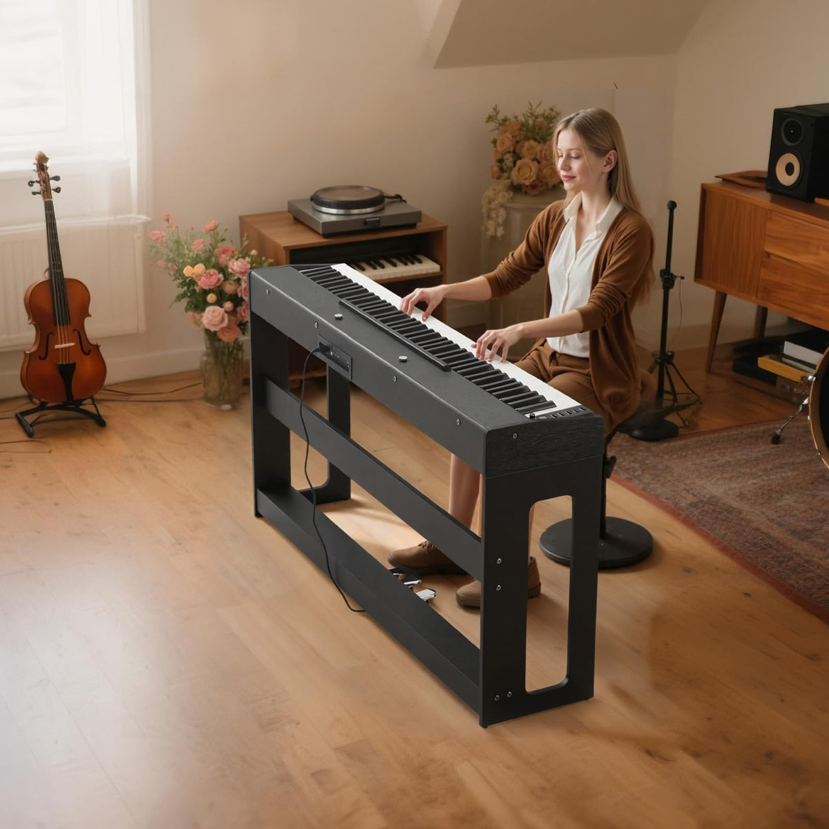 88 Keys Weighted Digital Piano with Furniture Stand and Triple Pedal, Black M262