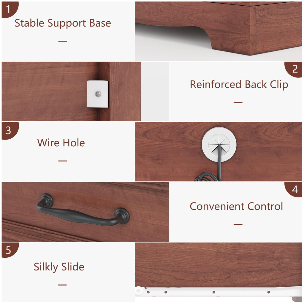 Cherry Brown 3 Drawer Nightstand with Charging Station K424