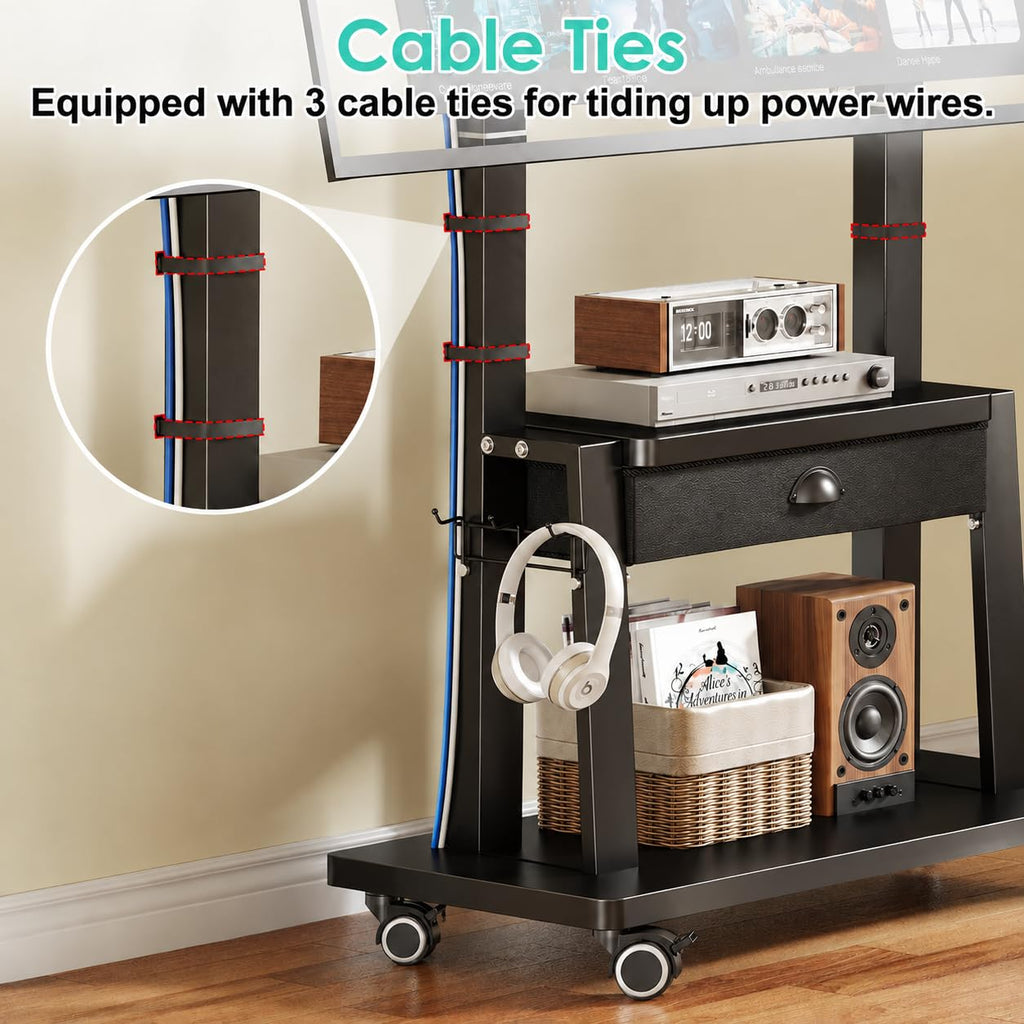 Rolling TV Stand with Power Outlet, Adjustable Height, for 23-60 inch Screens T11744
