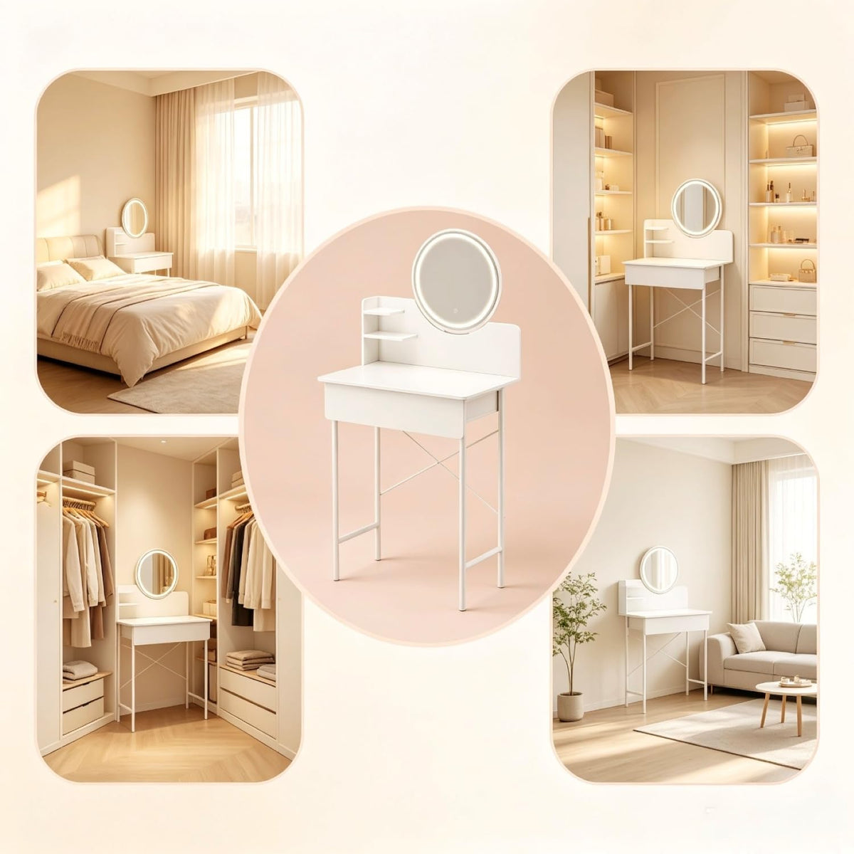 Vanity Desk with Mirror and LED Lights H792