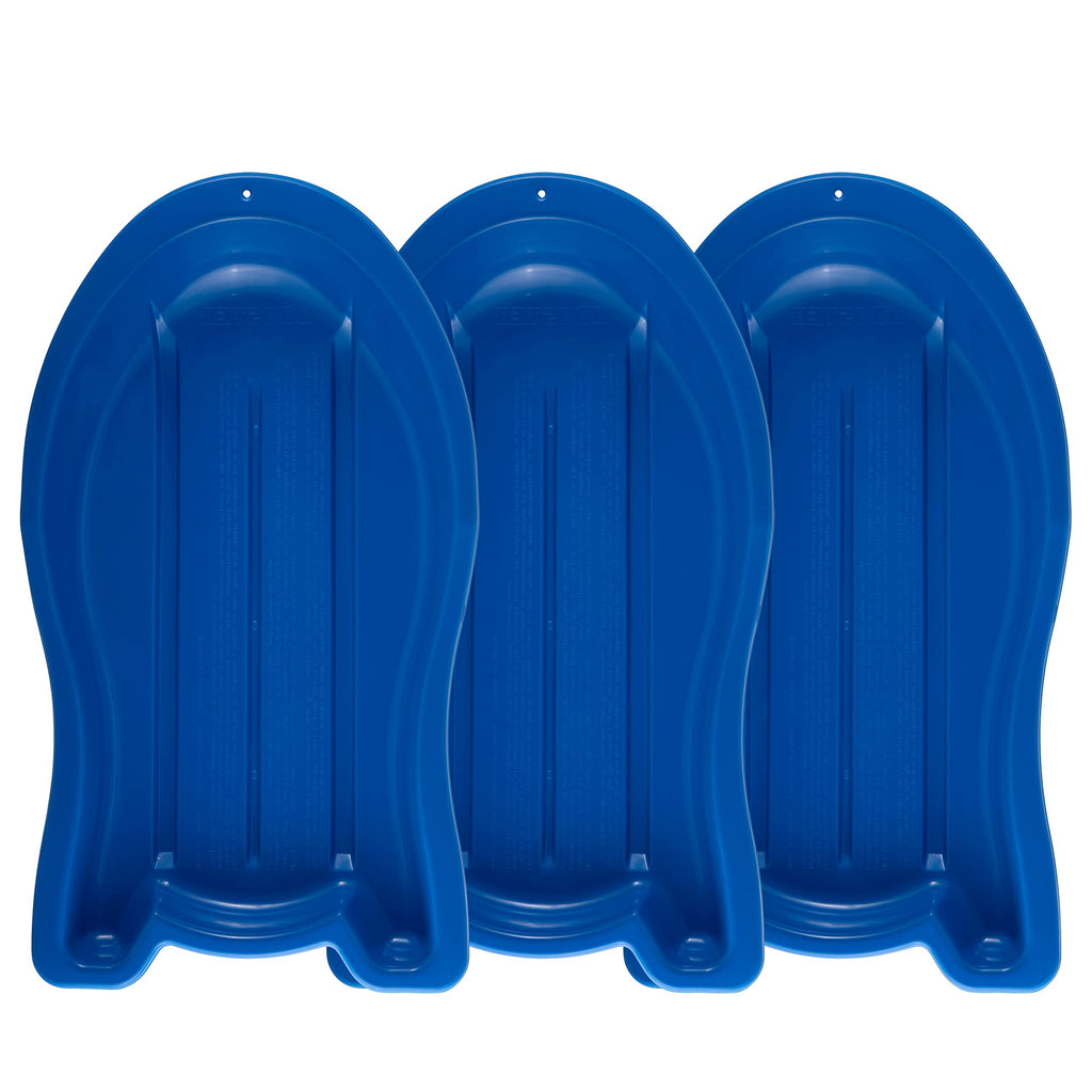 3 Pack Plastic Toboggan Snow Sled with Pull Ropes and Handles G48955