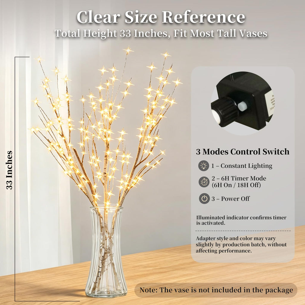 Lighted Birch Branches with Timer 33IN 180 LED Lights Y699902