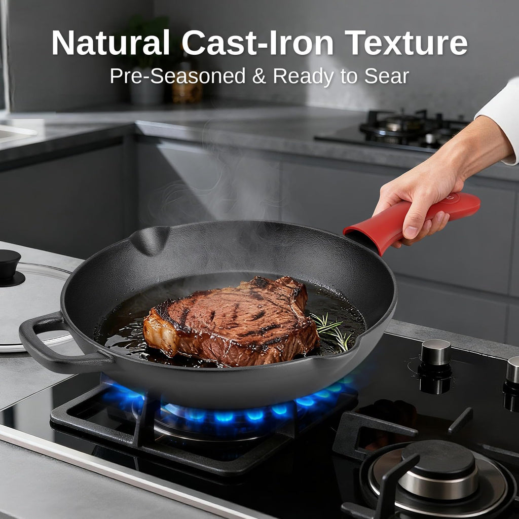 10 Inch Pre-Seasoned Cast Iron Skillet with Lid K399661