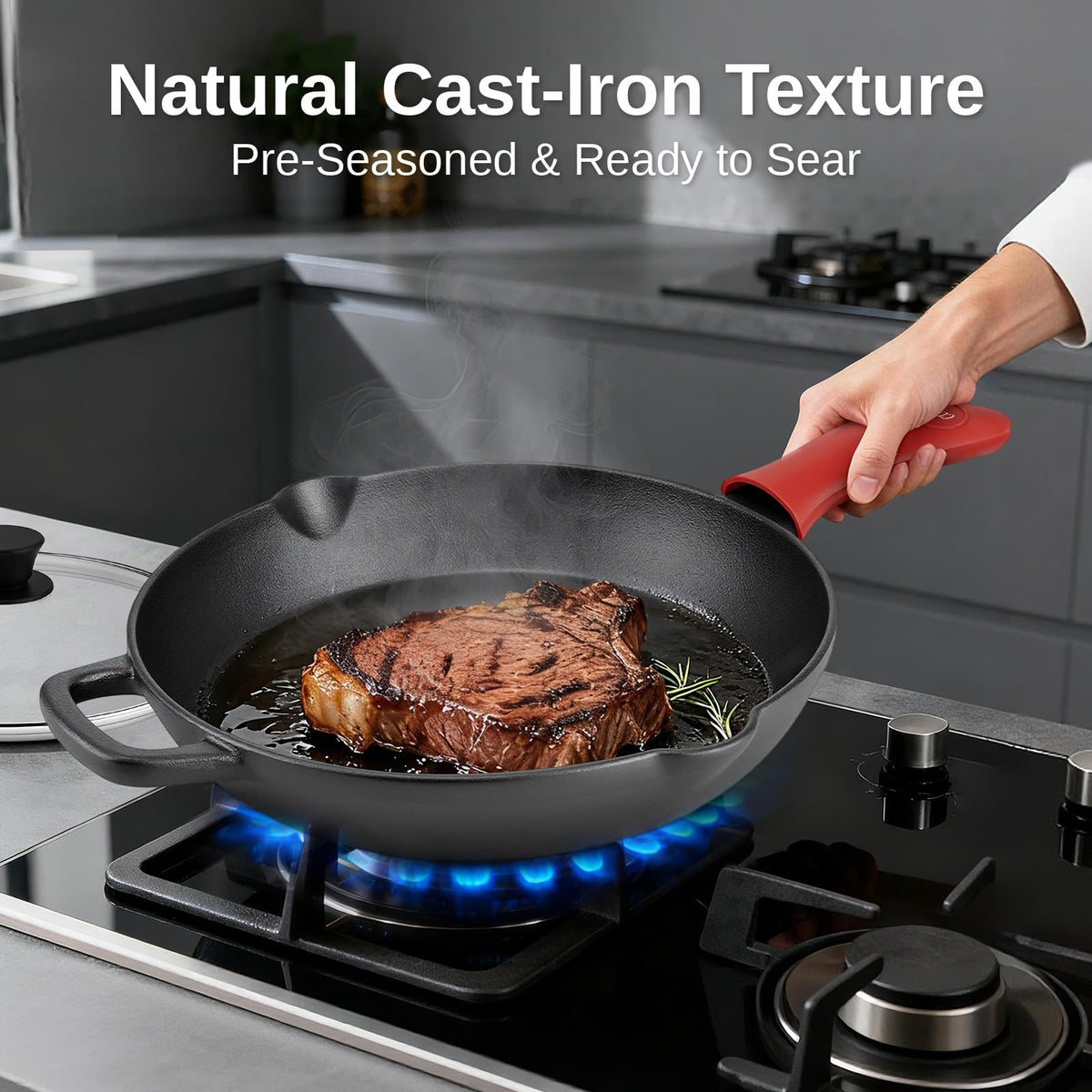 10 Inch Pre-Seasoned Cast Iron Skillet with Lid K399661