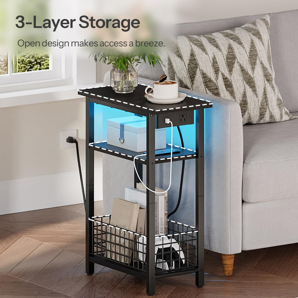Narrow Side Table with Charging Station and LED Light X243996