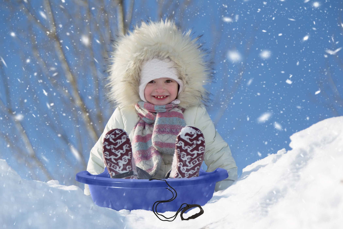 3 Pack Plastic Toboggan Snow Sled with Pull Ropes and Handles G48955