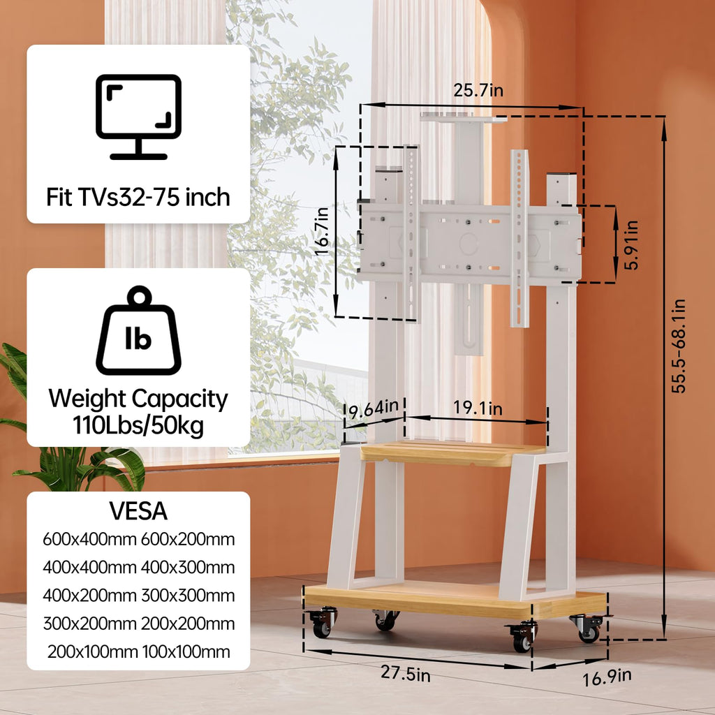TV Stand on Wheels for 32-75 Inch TVs I9776