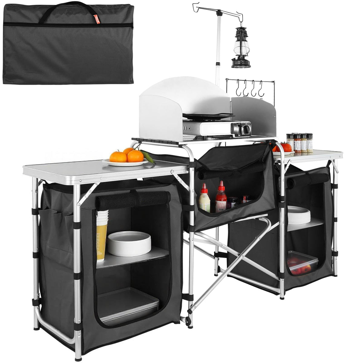 Folding Aluminum Camping Kitchen Table with Storage Bag P253604