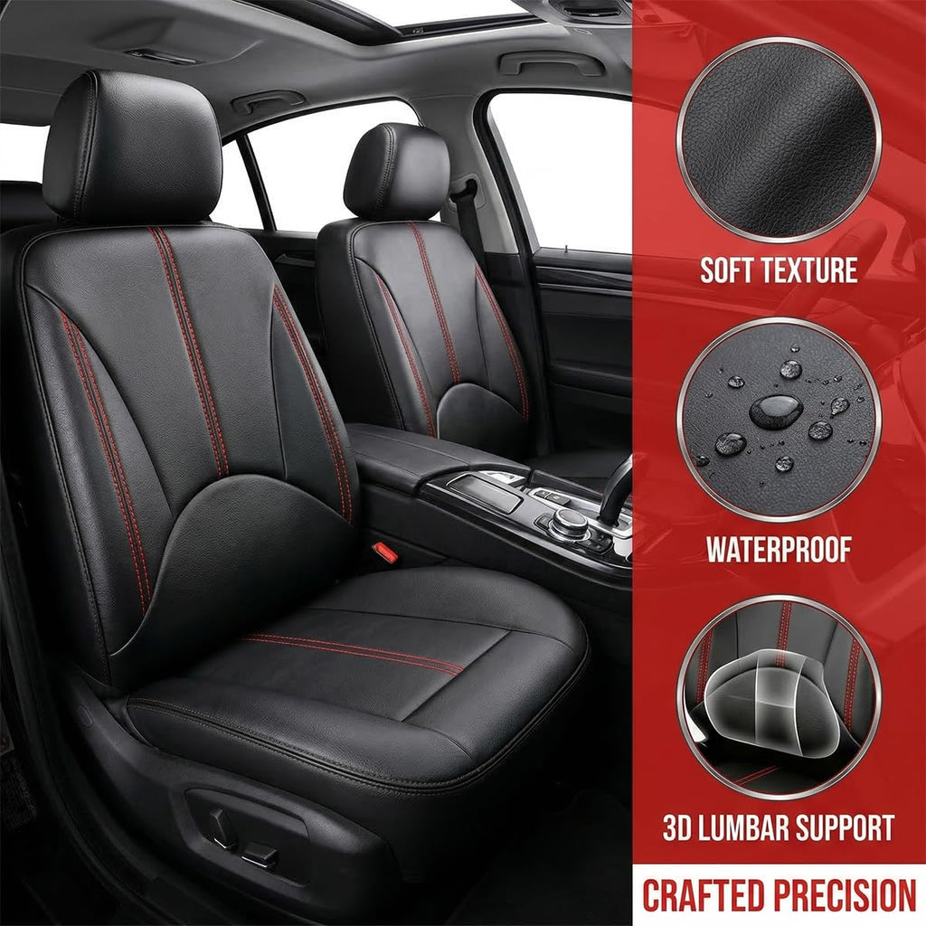 Black Red Leather Car Seat Cover Full Set N2034