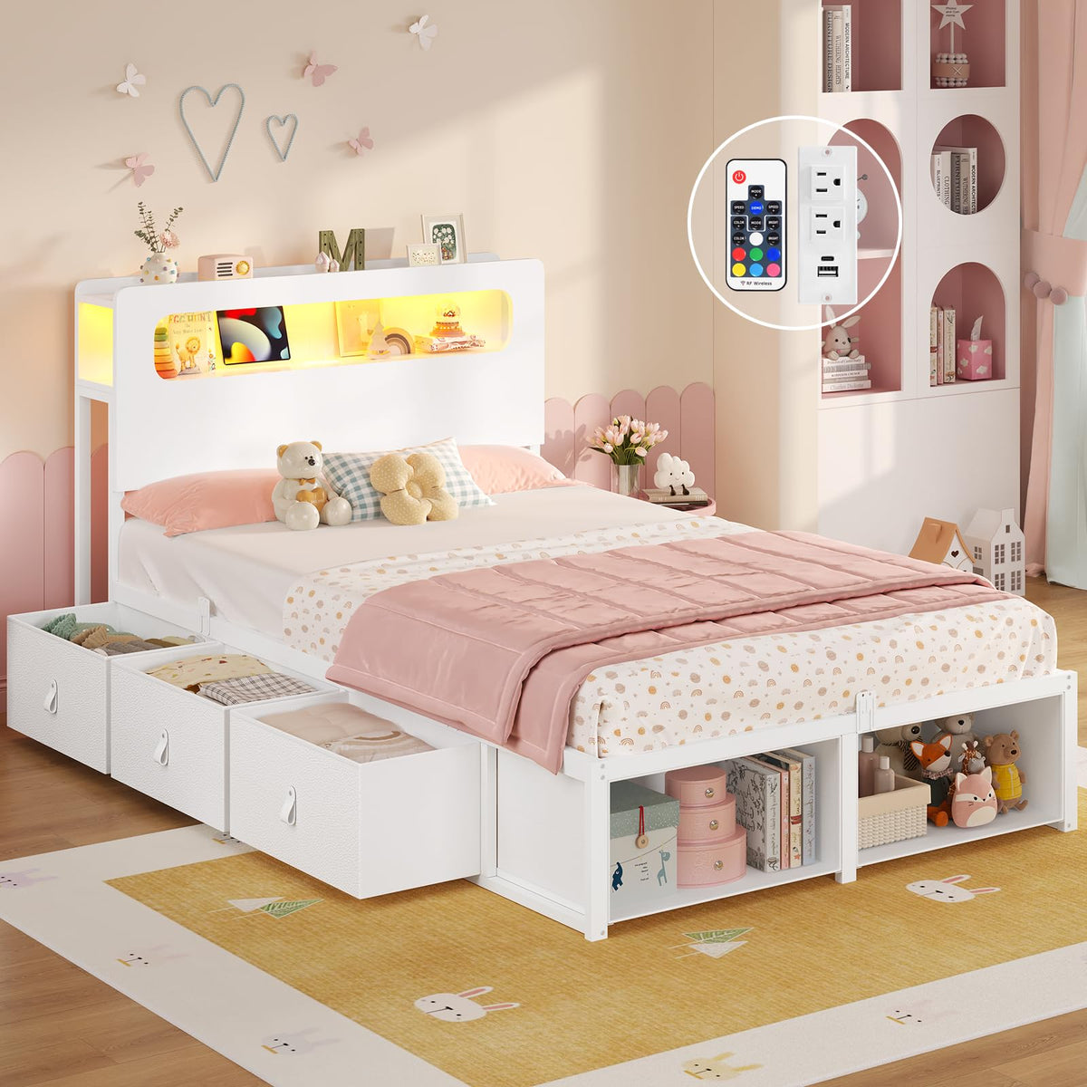 White Twin Bed Frame with 6 Storage Drawers X235199