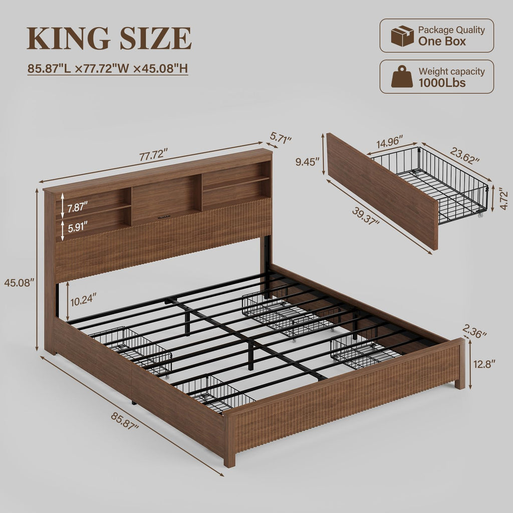 King Size Bed Frame with 4 Storage Drawers Z80049
