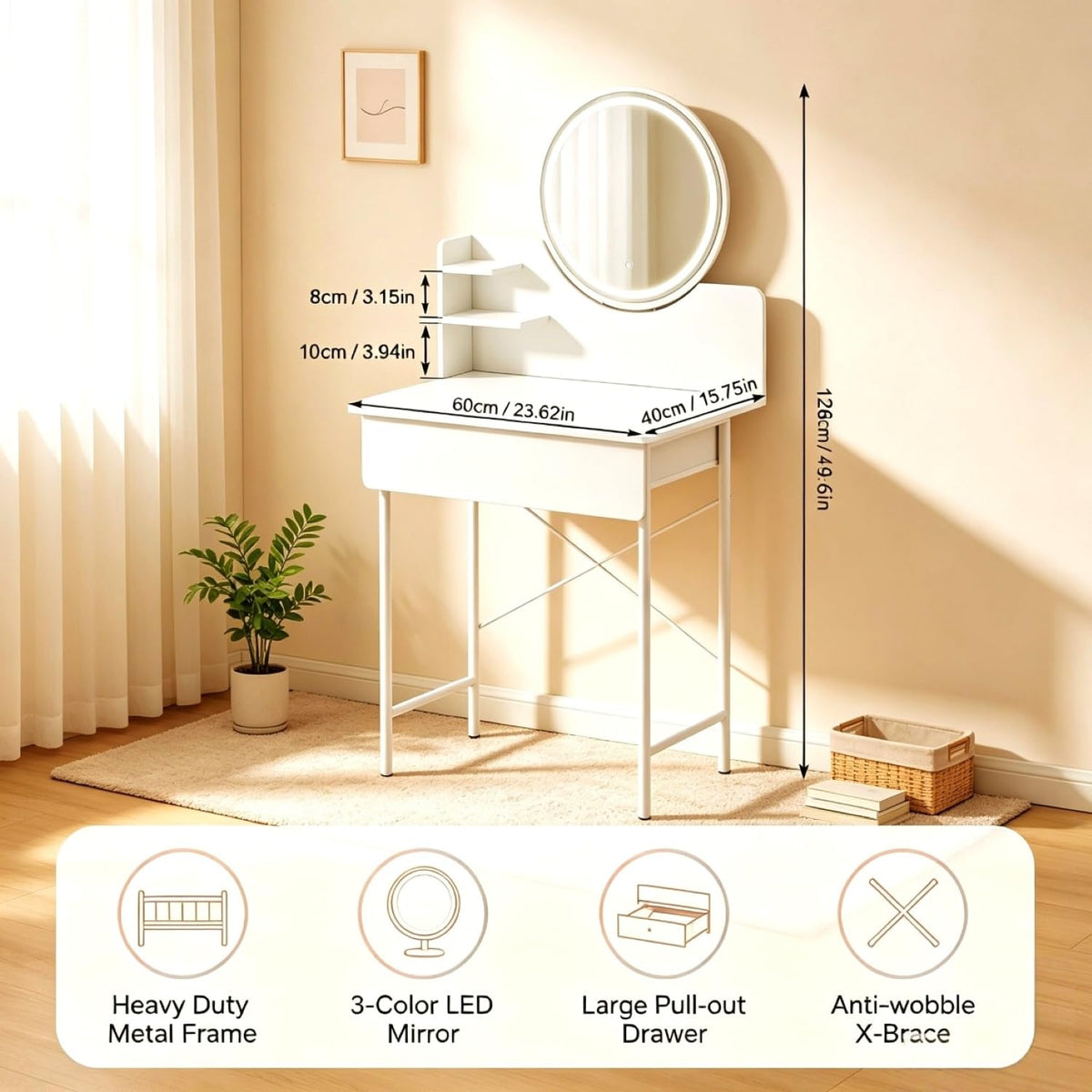 Vanity Desk with Mirror and LED Lights H792