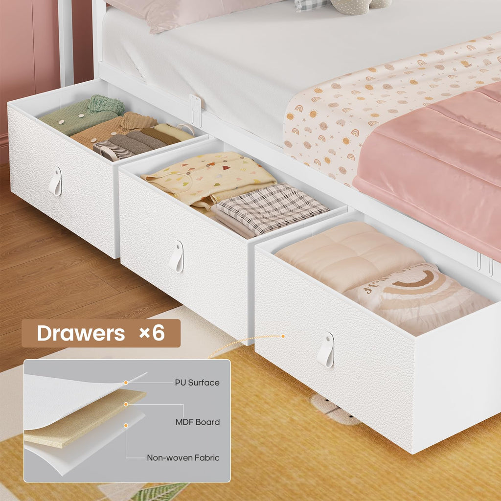 White Twin Bed Frame with 6 Storage Drawers X235199