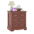 Cherry Brown 3 Drawer Nightstand with Charging Station K424