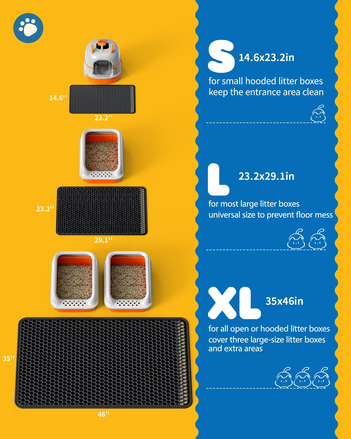 Cat Litter Mat 30 x 24 in Waterproof Non-Slip Black V742424