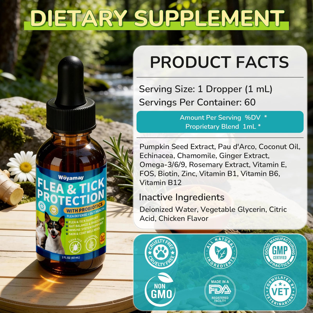 Flea and Tick Prevention Drops with Probiotics H678