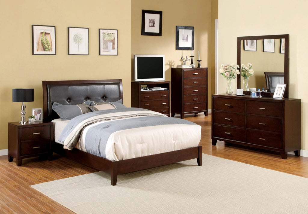 Brown Cherry Eastern King Leatherette Platform Bed E117