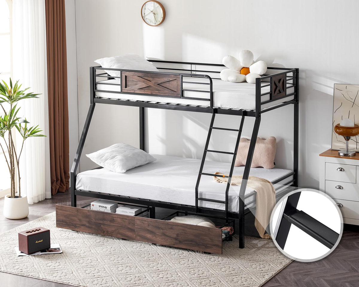 Twin Over Full Metal Bunk Bed with 2 Storage Drawers X4734