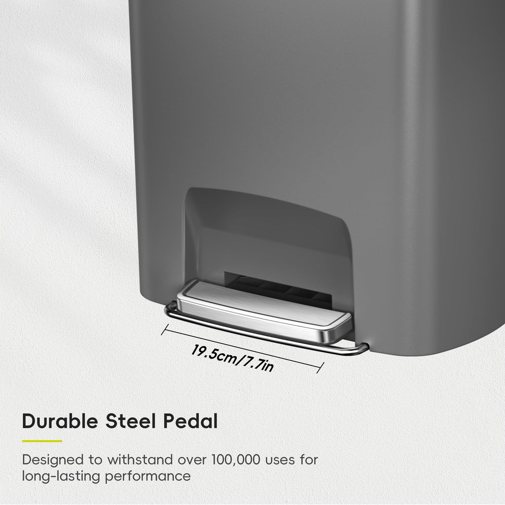 13.2 Gallon / 50L Grey Plastic Step Trash Can with Stainless Steel Lid L575154