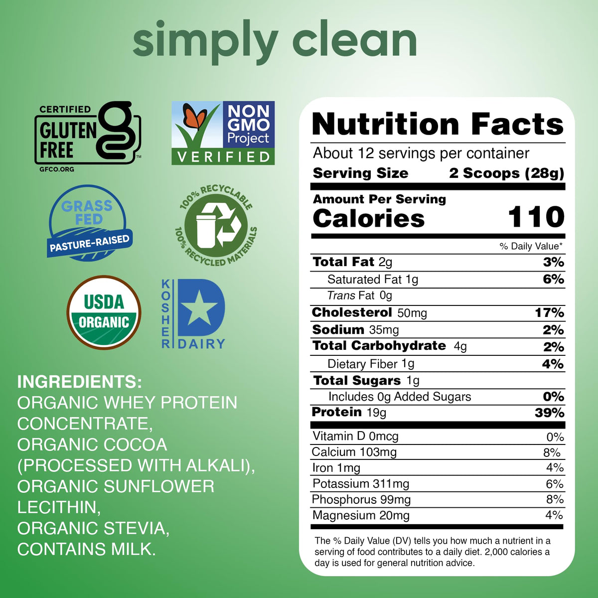 Organic Whey Protein Powder Dark Chocolate 12 Oz X774873
