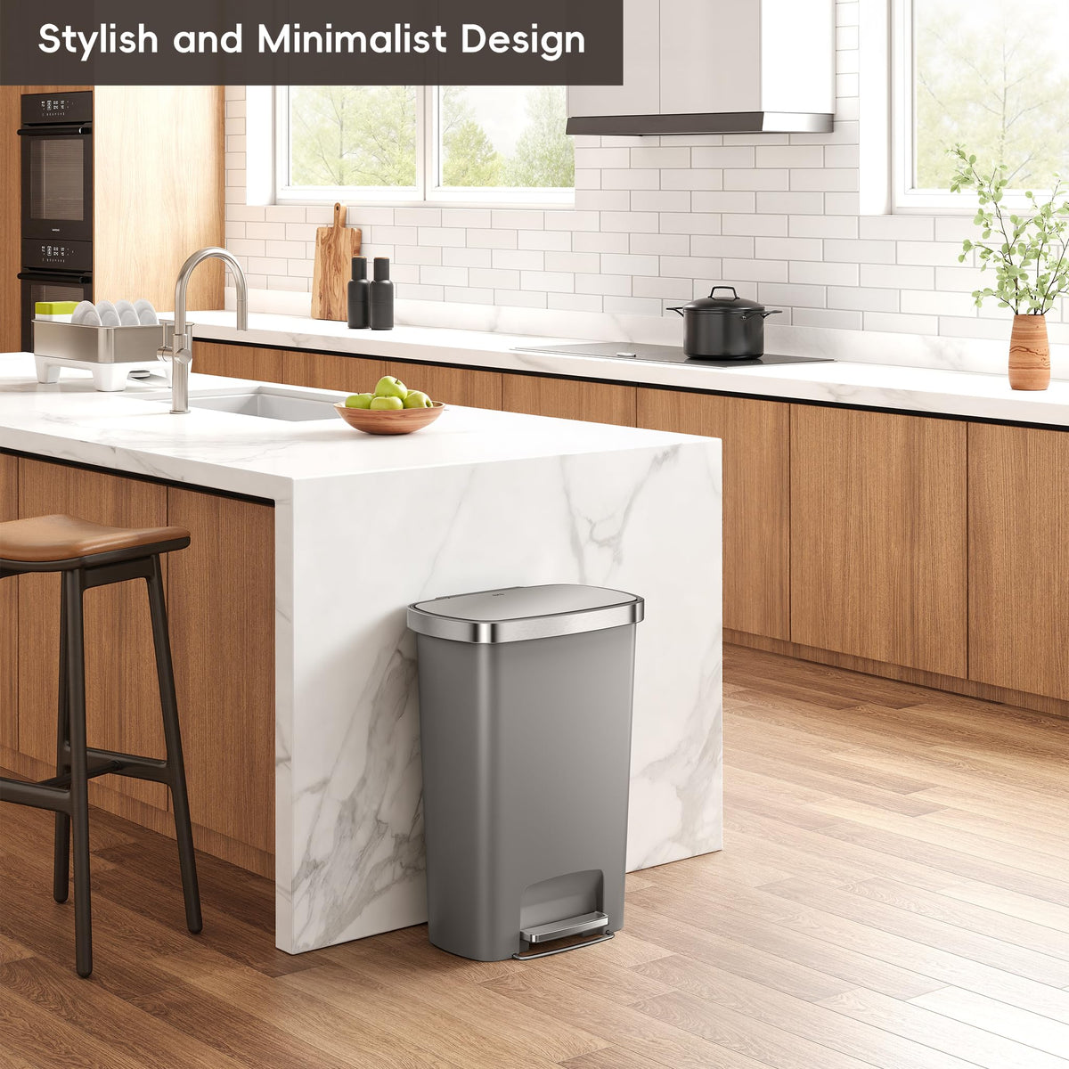 13.2 Gallon / 50L Grey Plastic Step Trash Can with Stainless Steel Lid L575154