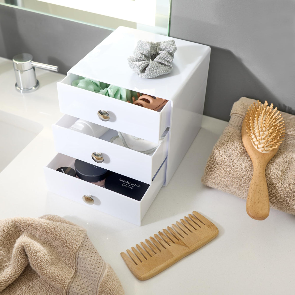 3-Drawer Plastic Vanity Organizer Set White Q37521